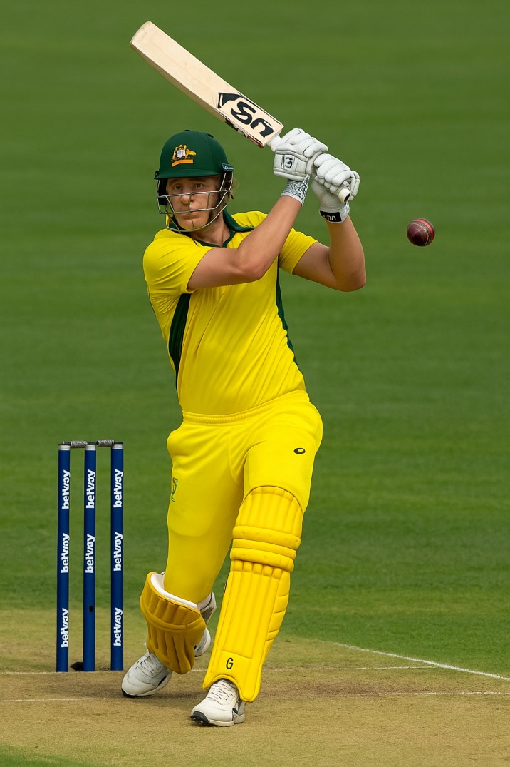 Cameron Green playing an action shot during a professional cricket match