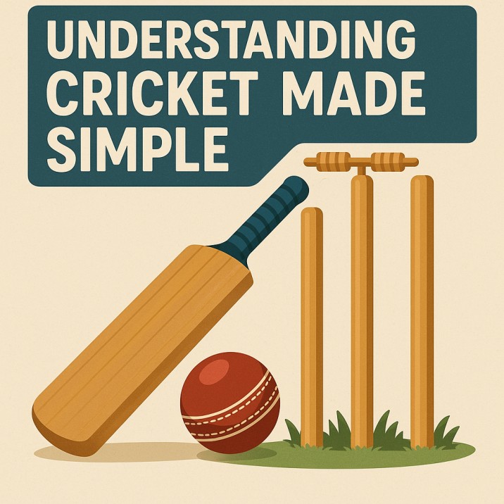 Understanding cricket made simple with bat, ball and stumps illustration for beginners